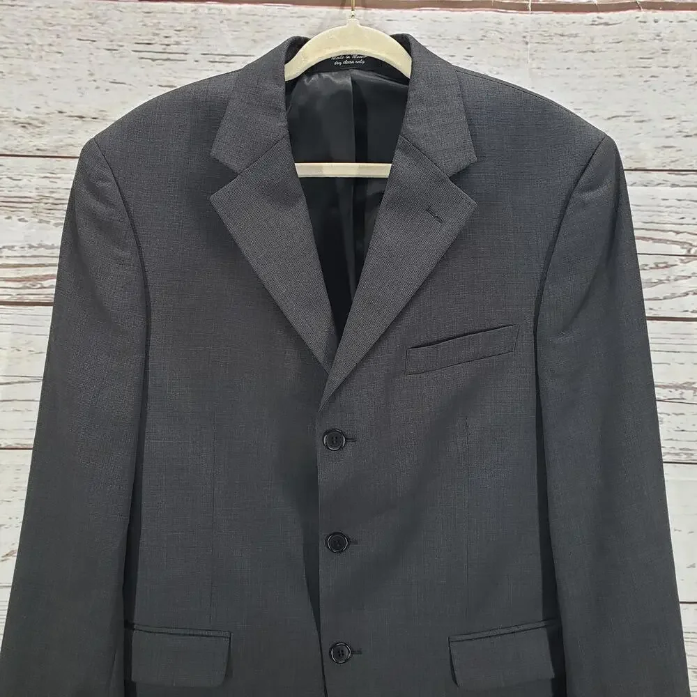 Andrew Fezza Men's Dark Gray 100%Worsted Wool 3Button Blazer Jacket Size 40R